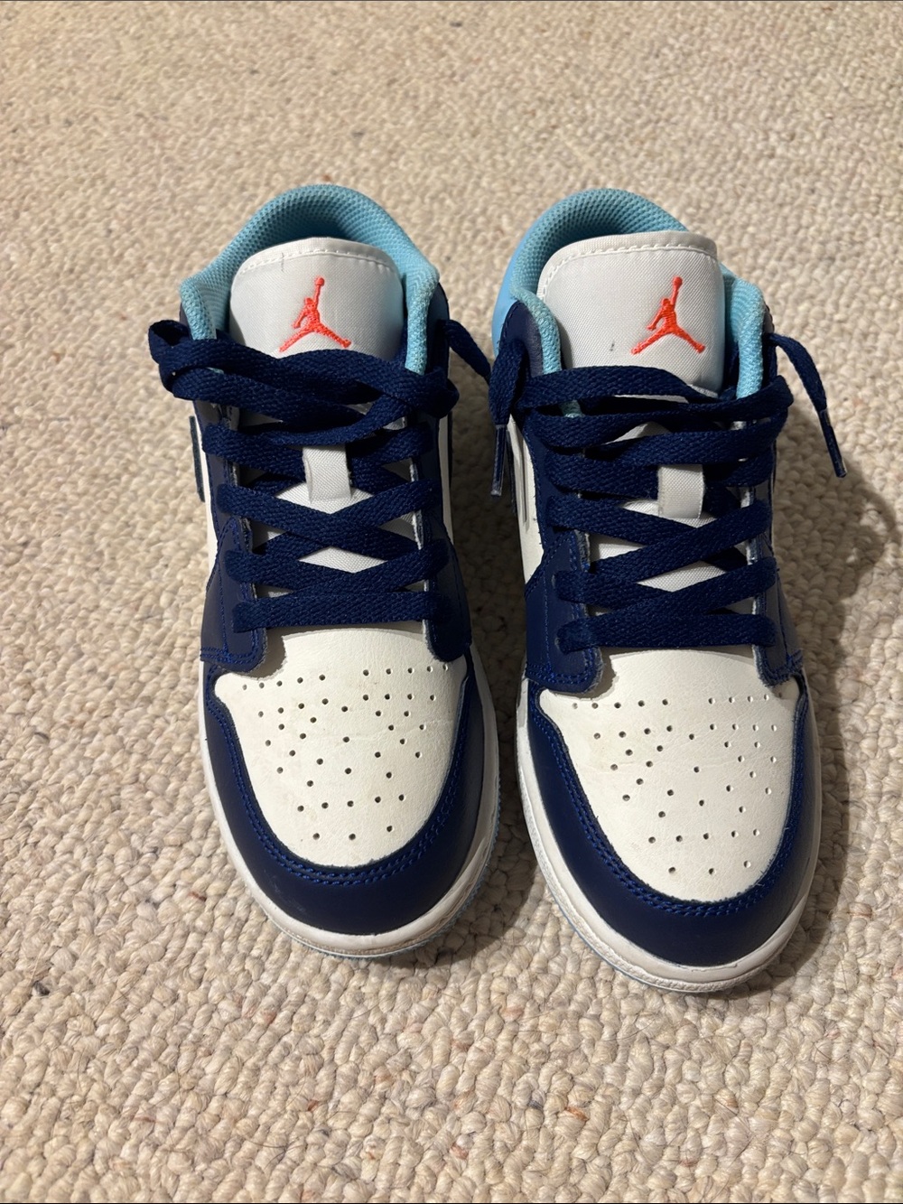 Nike Kids' Low-Top Sneakers - White, Navy & Light Blue with Coral Jumpman